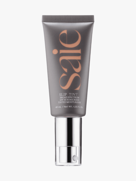Saie Slip Tint Tinted Moisturizer SPF 35 in branded component on a light gray background
